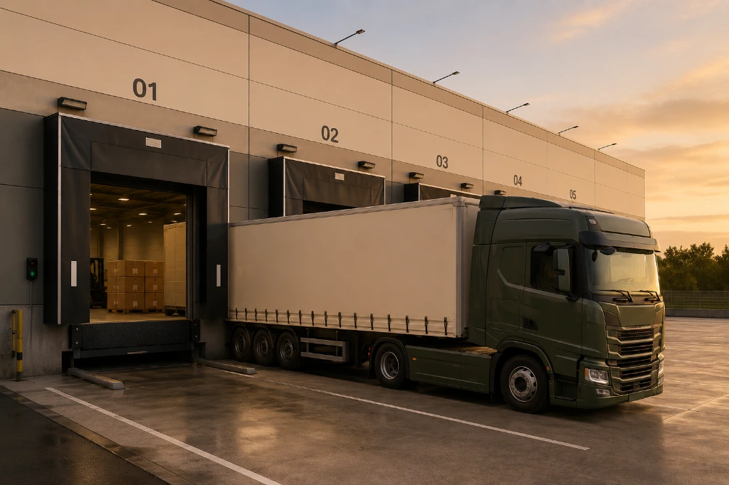 Camion sortant de l'entrepôt